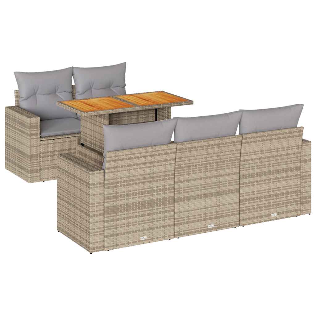 sofasæt til haven 6 dele med hynder polyrattan beige