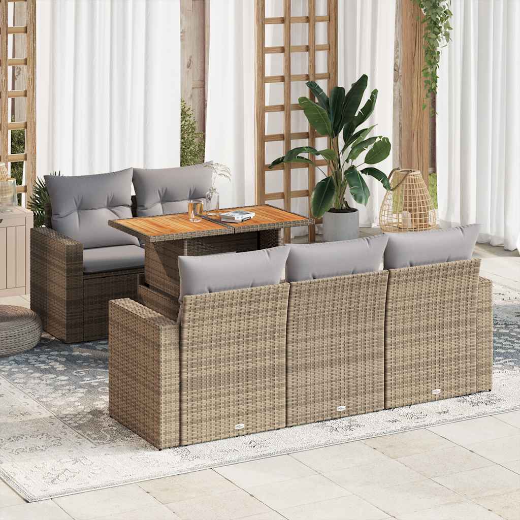 sofasæt til haven 6 dele med hynder polyrattan beige