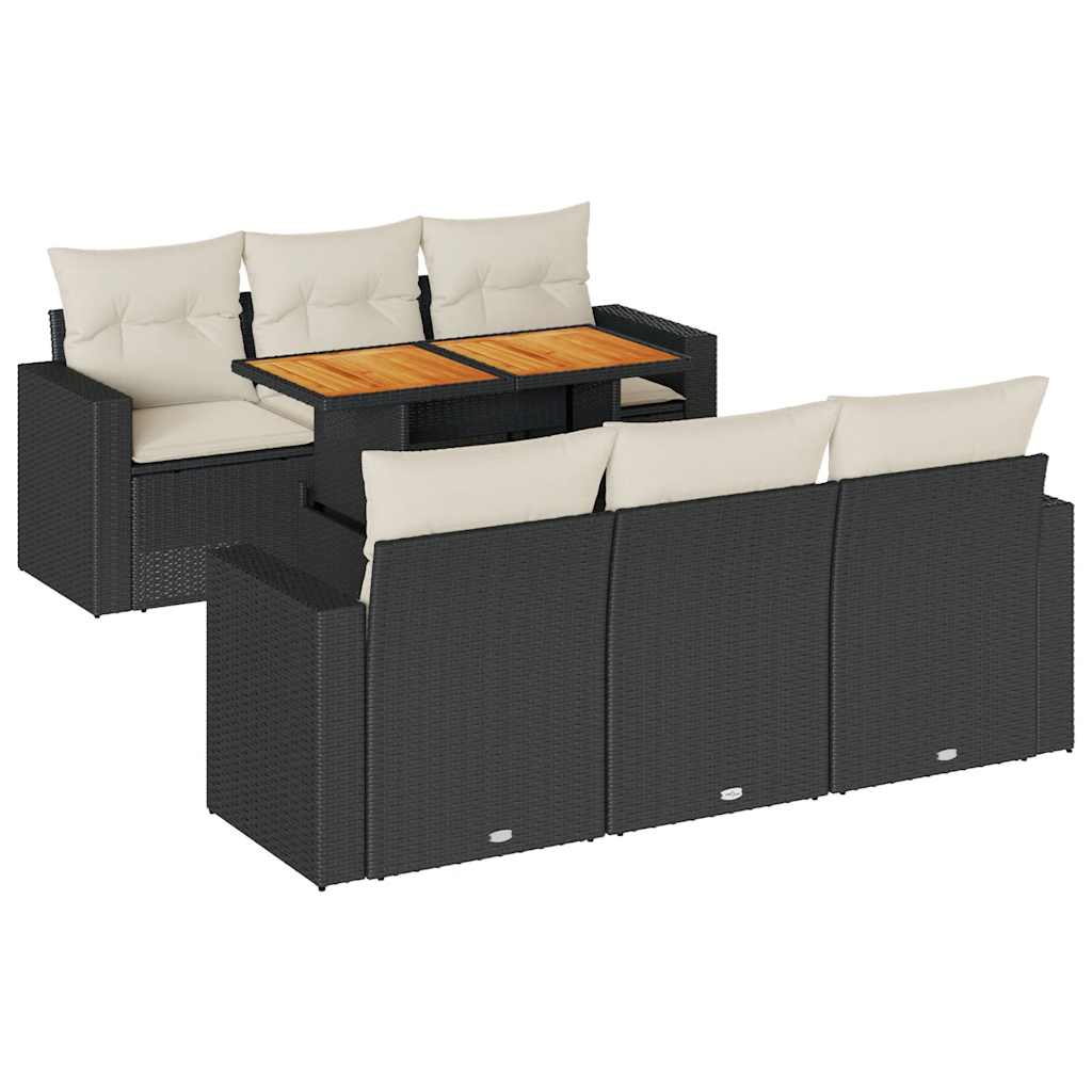 sofasæt til haven 7 dele med hynder polyrattan sort