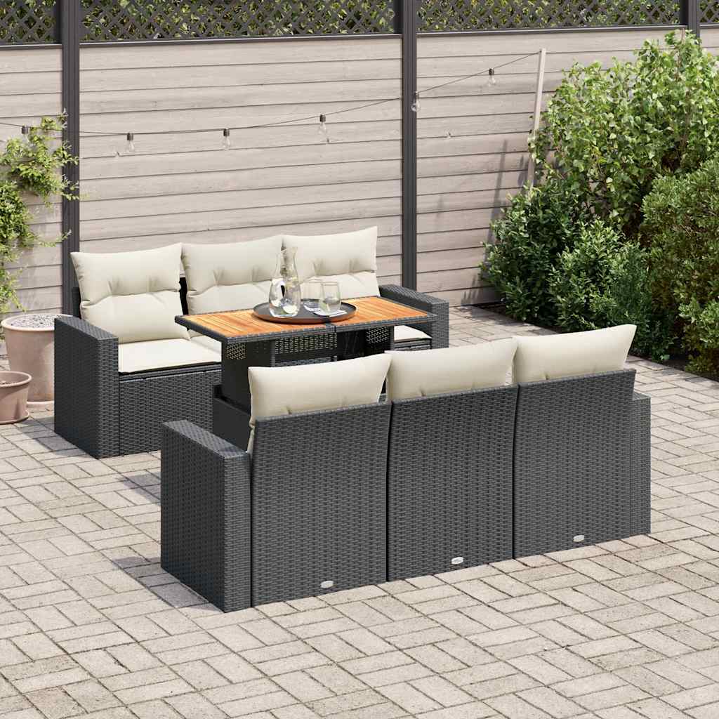 sofasæt til haven 7 dele med hynder polyrattan sort