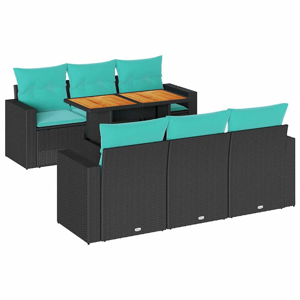 sofasæt til haven 7 dele med hynder polyrattan sort