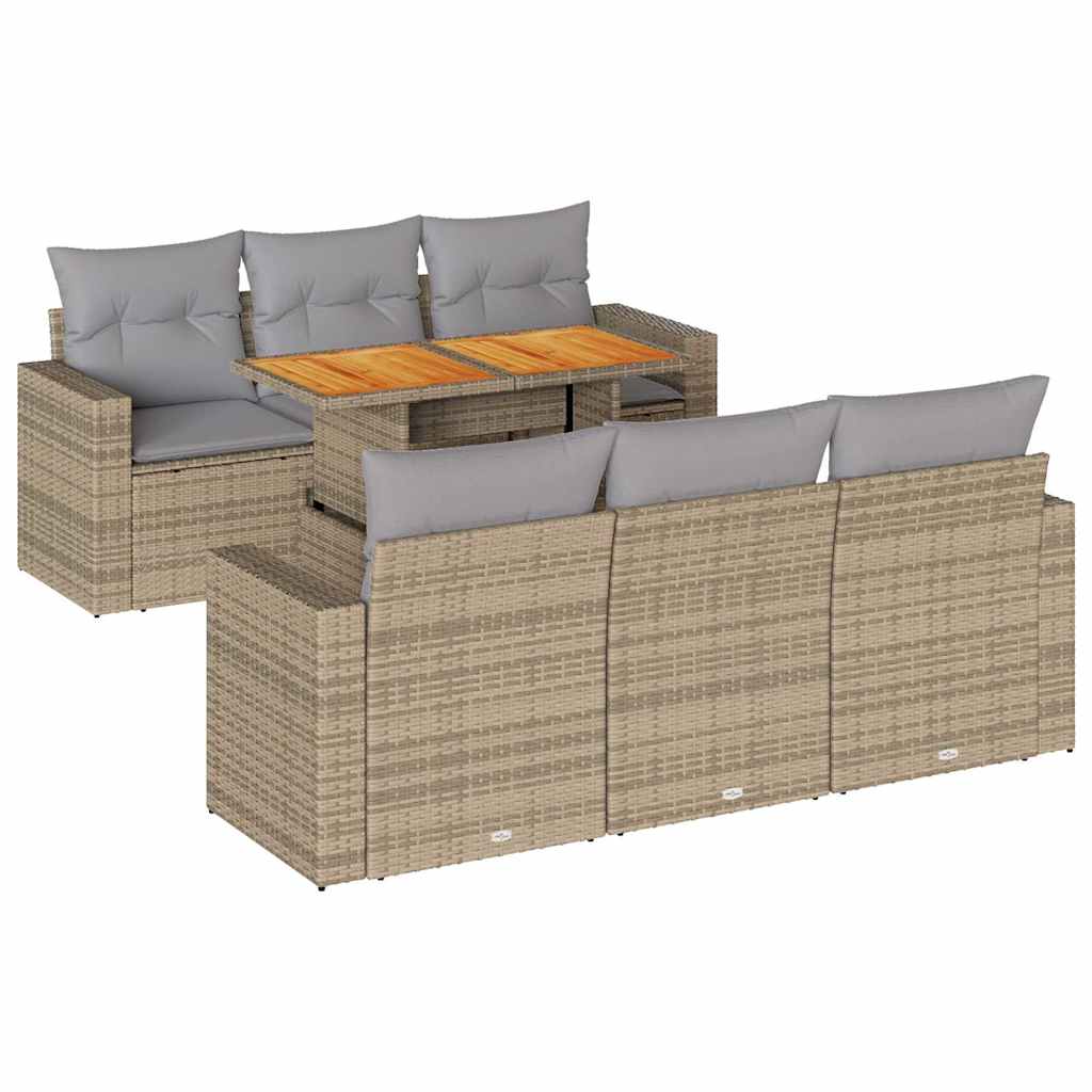 sofasæt til haven 7 dele med hynder polyrattan beige