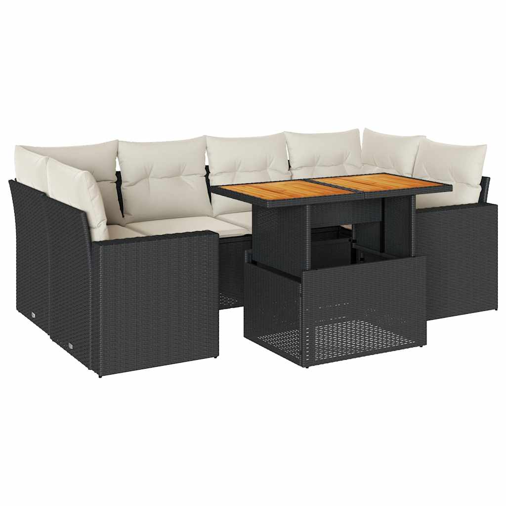 sofasæt til haven 7 dele med hynder polyrattan sort