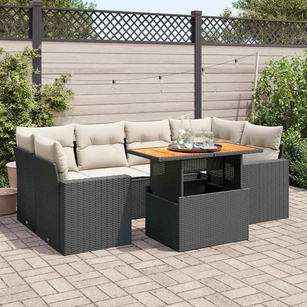 sofasæt til haven 7 dele med hynder polyrattan sort