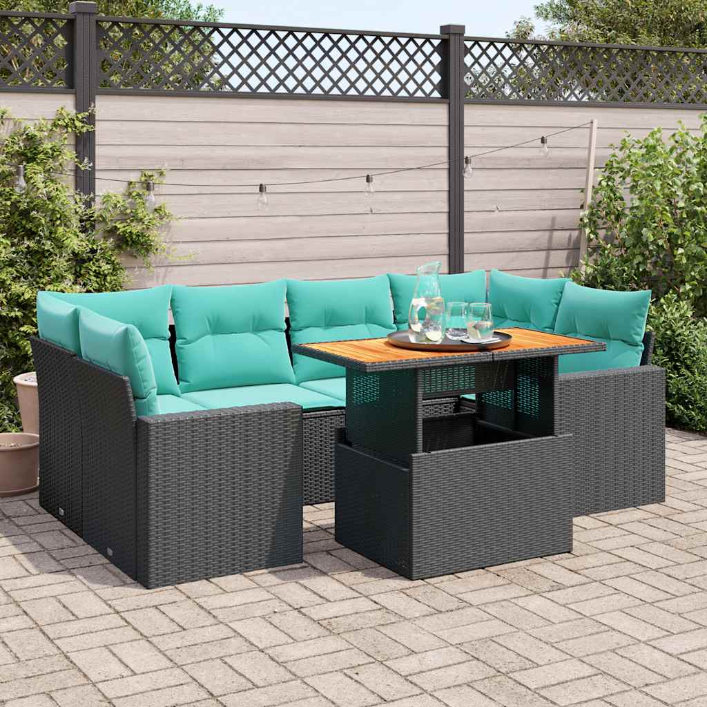 sofasæt til haven 7 dele med hynder polyrattan sort
