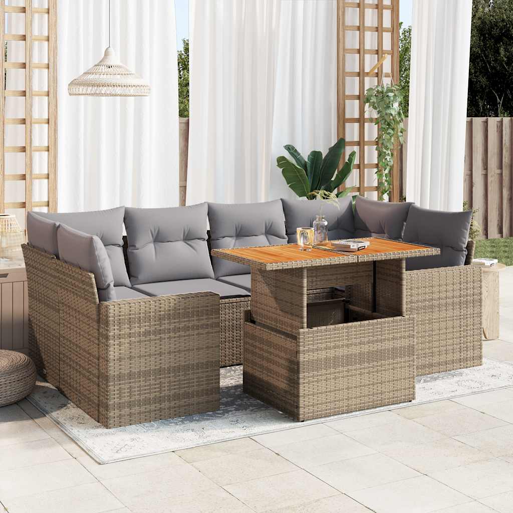sofasæt til haven 7 dele med hynder polyrattan beige