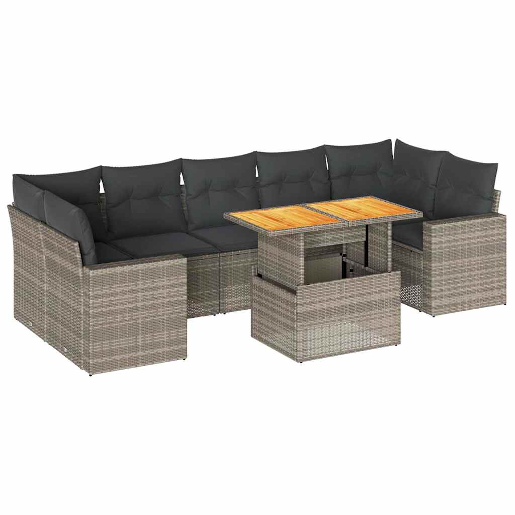 sofasæt til haven 8 dele med hynder polyrattan grå