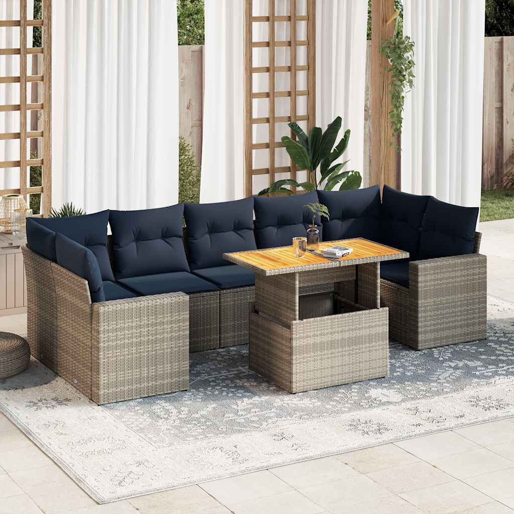 sofasæt til haven 8 dele med hynder polyrattan grå