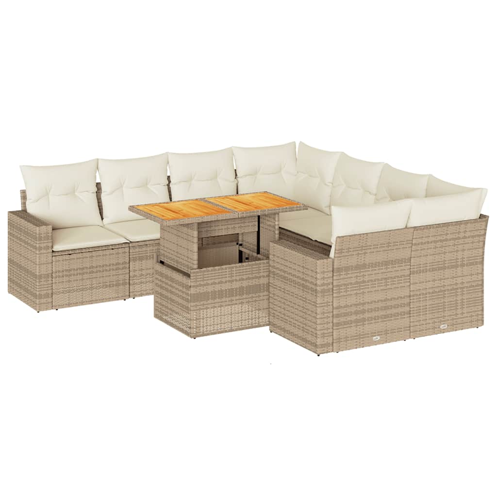sofasæt til haven 9 dele med hynder polyrattan beige