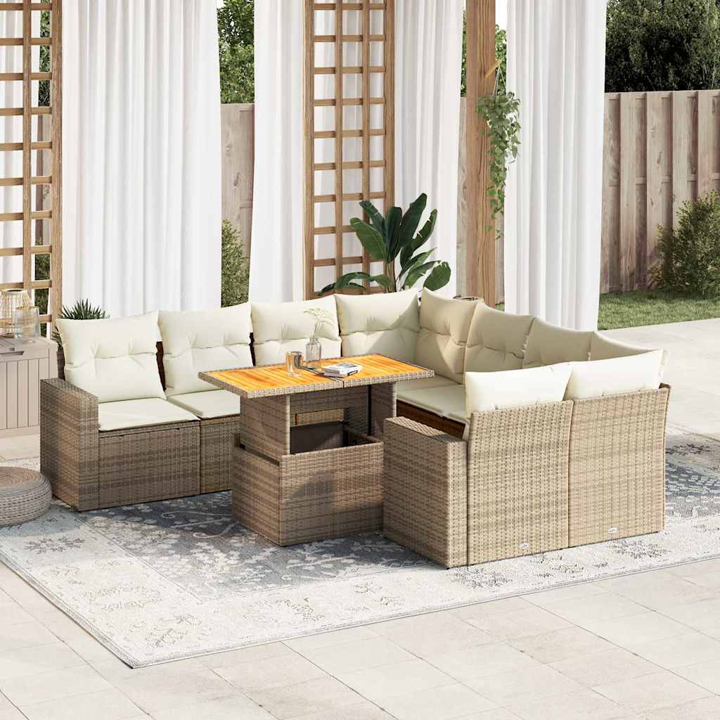 sofasæt til haven 9 dele med hynder polyrattan beige