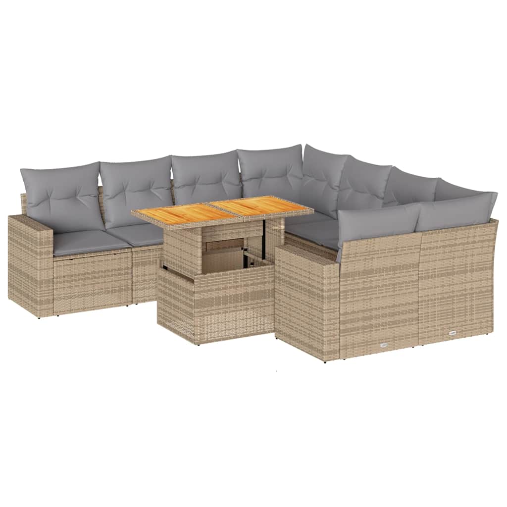 sofasæt til haven 9 dele med hynder polyrattan beige
