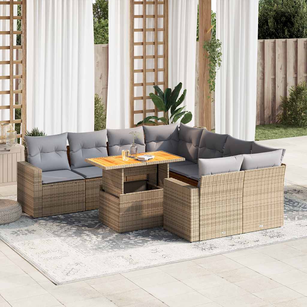sofasæt til haven 9 dele med hynder polyrattan beige