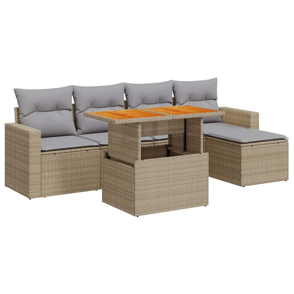 sofasæt til haven 6 dele med hynder polyrattan beige