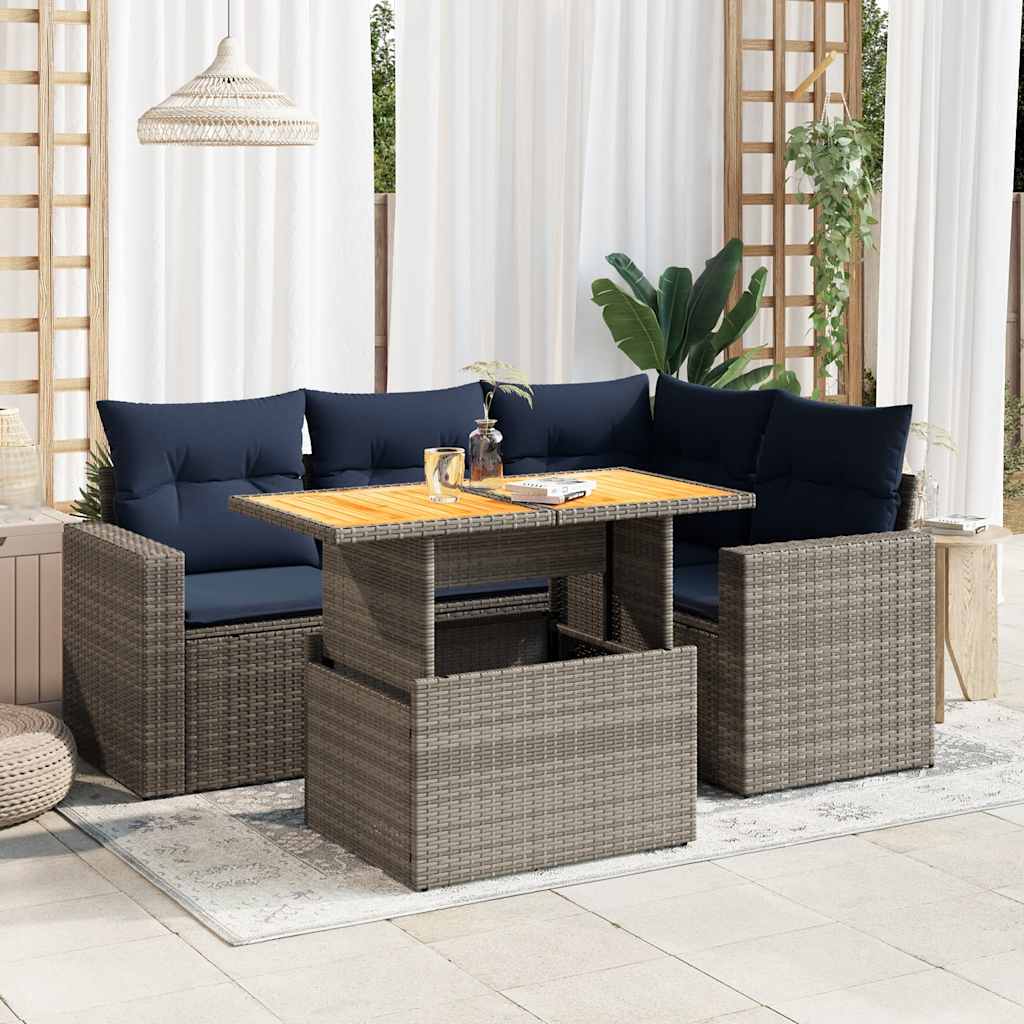 sofasæt 5 dele med hynder polyrattan grå