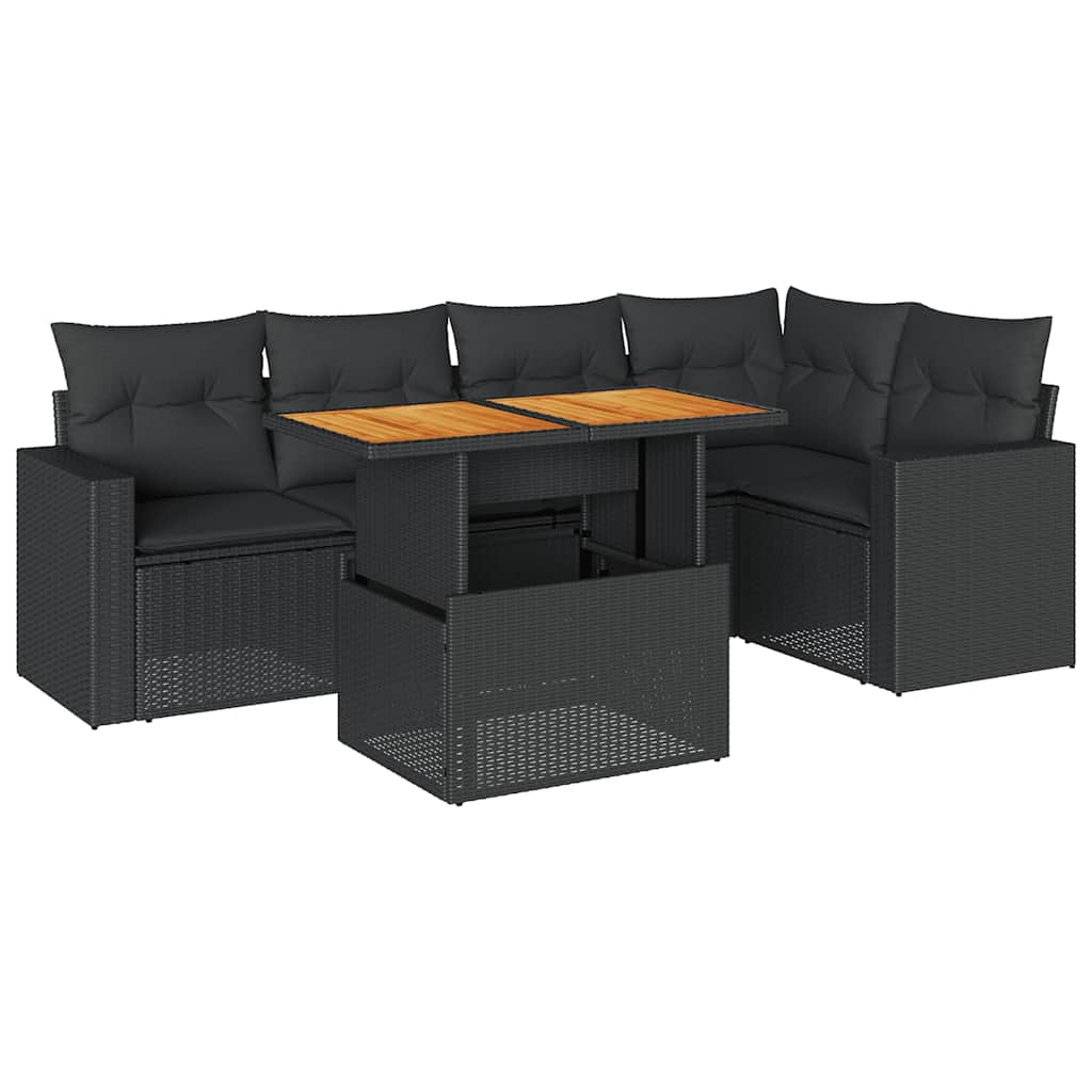 sofasæt til haven 6 dele med hynder polyrattan sort