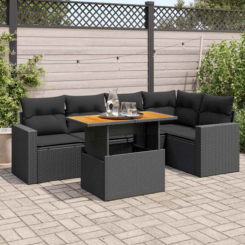 sofasæt til haven 6 dele med hynder polyrattan sort