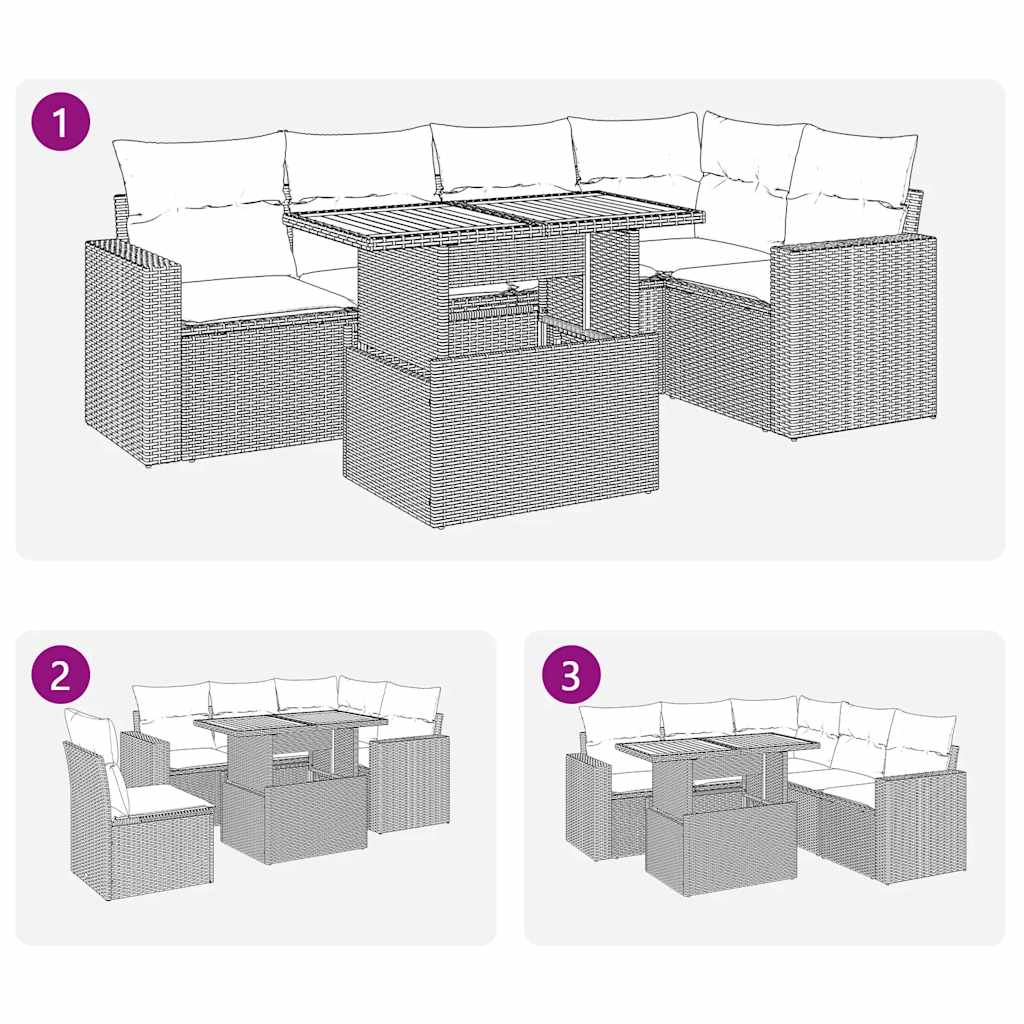 sofasæt til haven 6 dele med hynder polyrattan sort