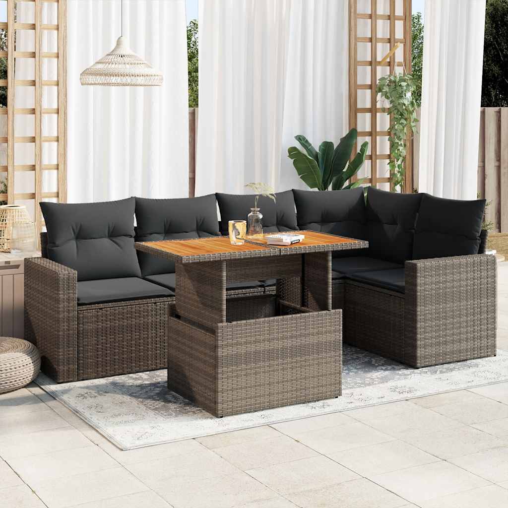 sofasæt til haven 6 dele med hynder polyrattan grå