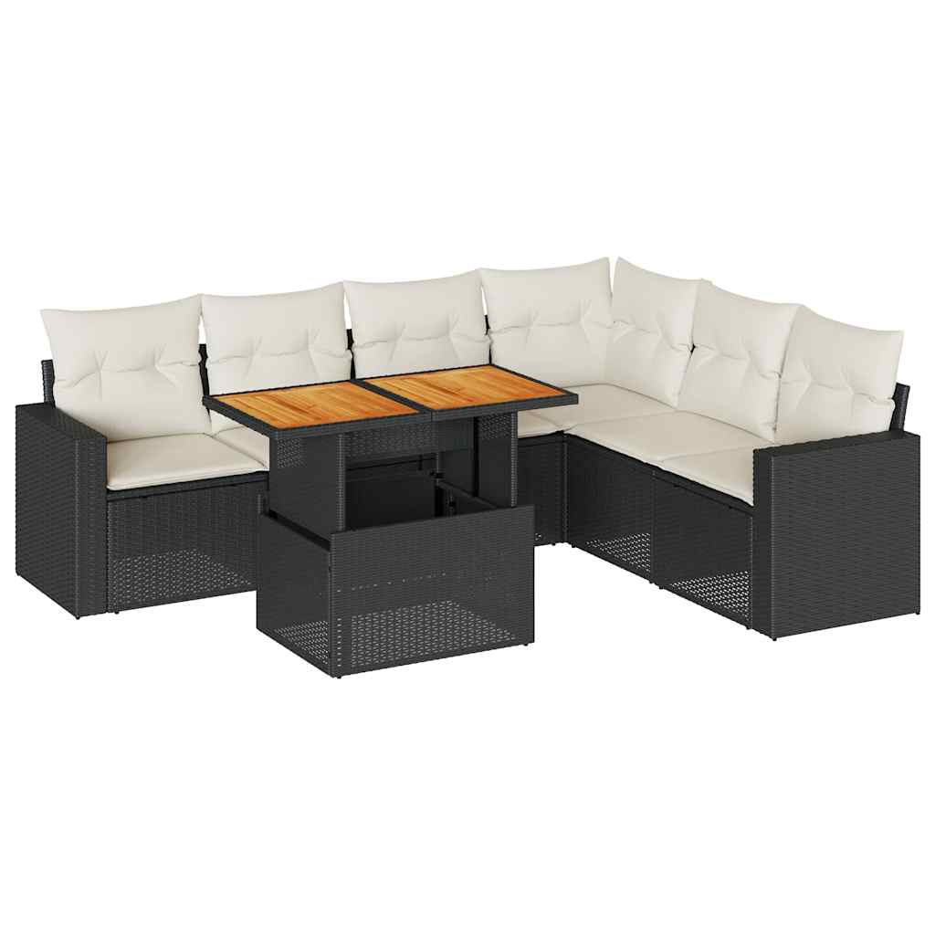 sofasæt til haven 7 dele med hynder polyrattan sort