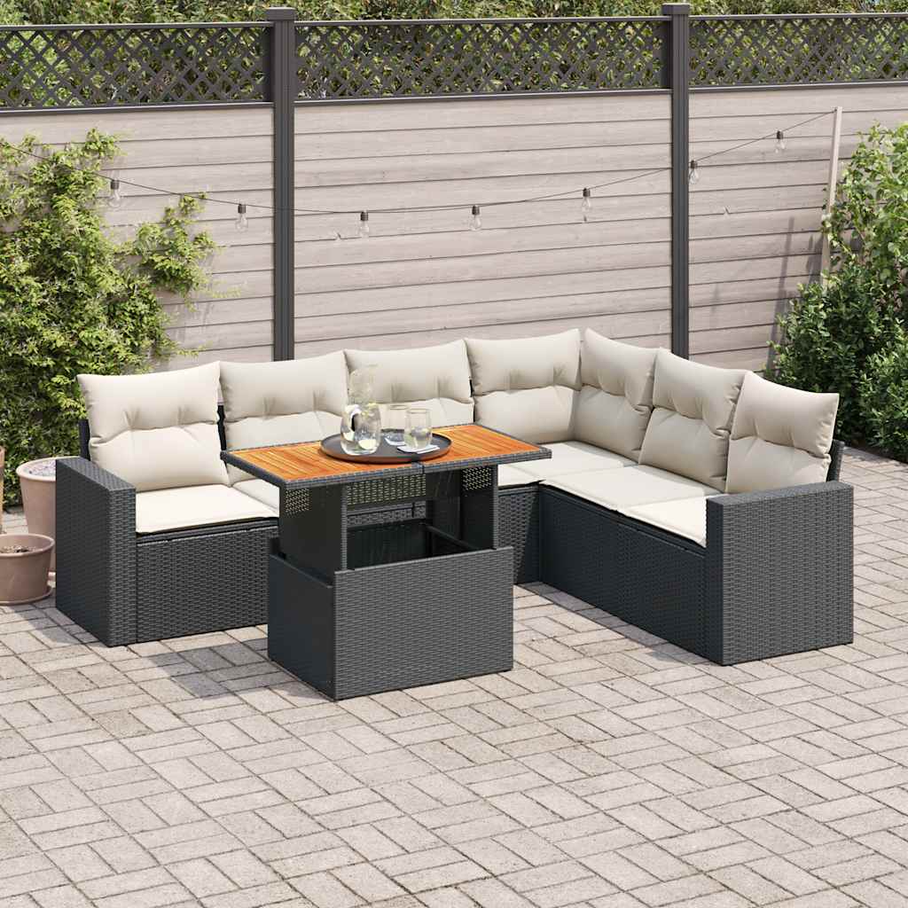 sofasæt til haven 7 dele med hynder polyrattan sort