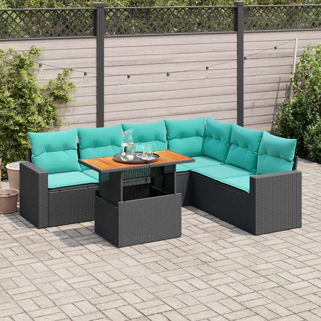 sofasæt til haven 7 dele med hynder polyrattan sort
