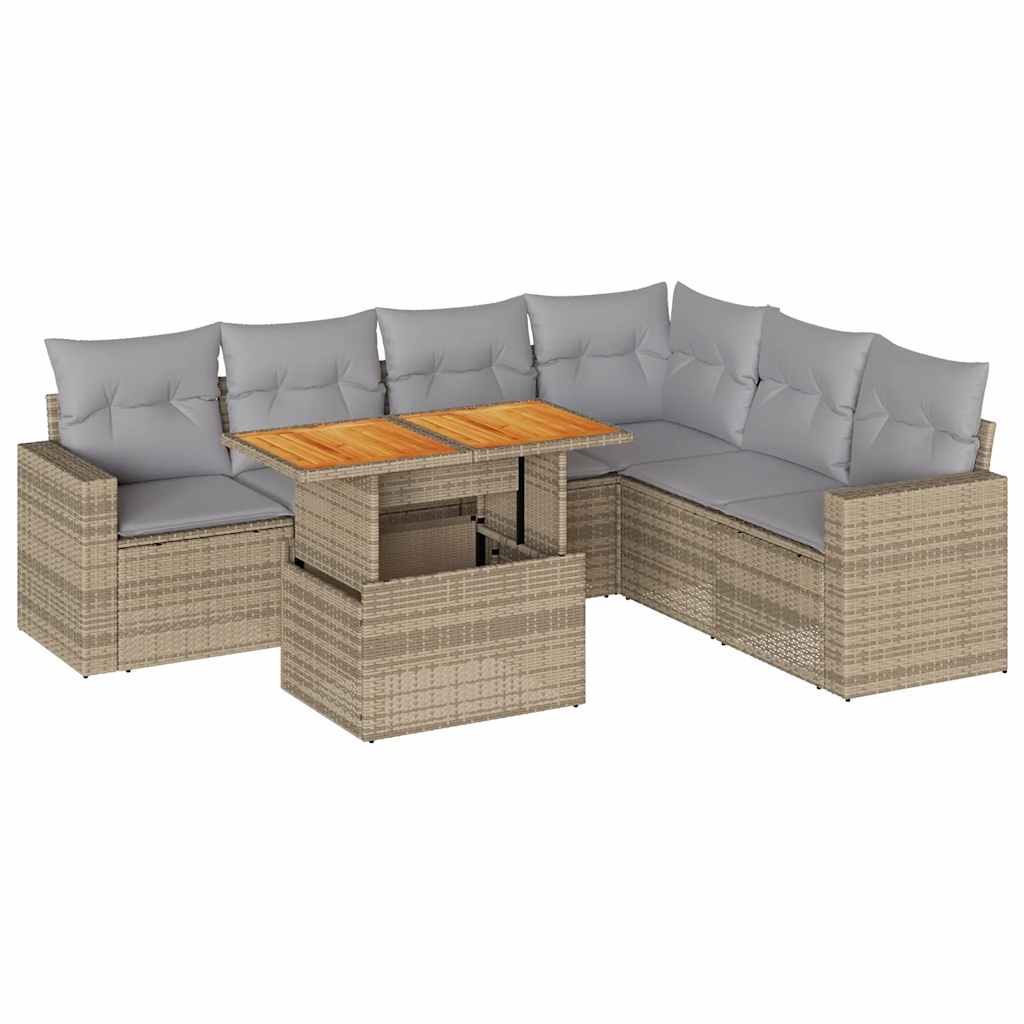 sofasæt til haven 7 dele med hynder polyrattan beige