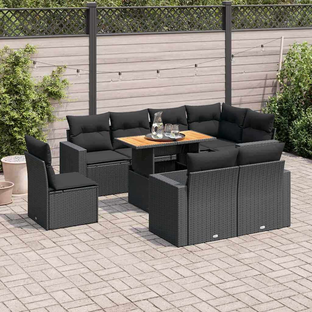 sofasæt til haven 9 dele med hynder polyrattan sort
