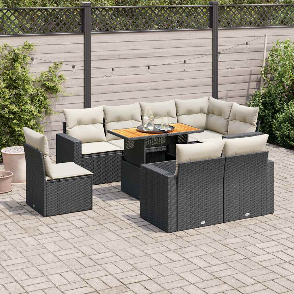 sofasæt til haven 9 dele med hynder polyrattan sort