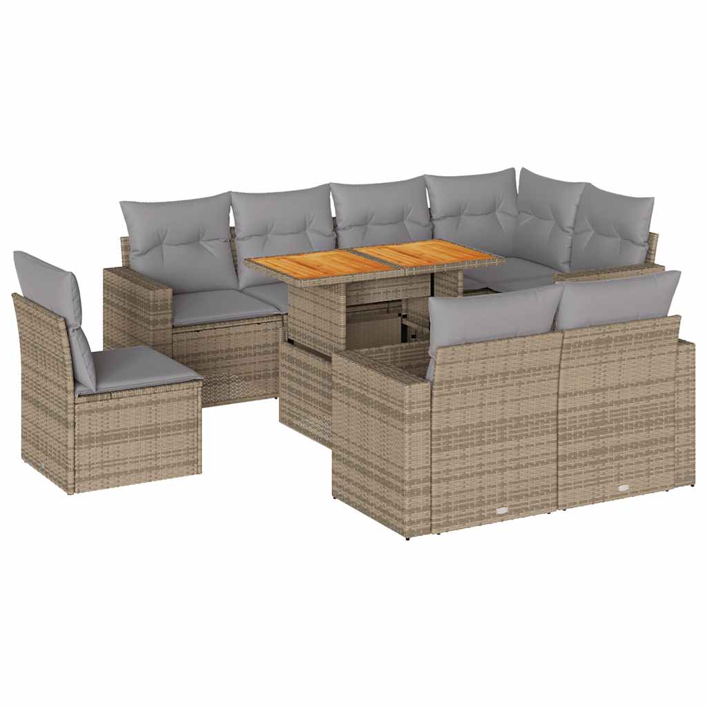 sofasæt til haven 9 dele med hynder polyrattan beige