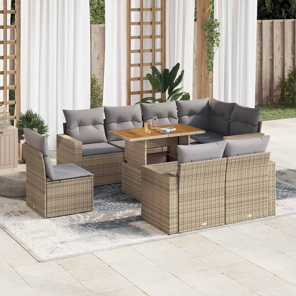 sofasæt til haven 9 dele med hynder polyrattan beige