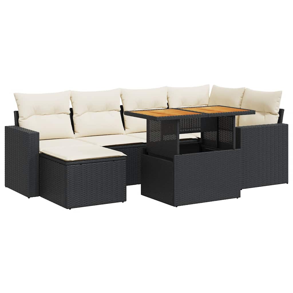 sofasæt til haven 7 dele med hynder polyrattan sort