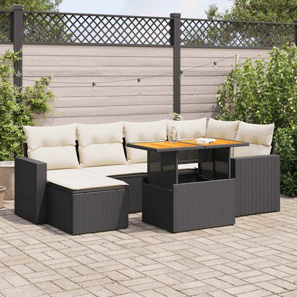 sofasæt til haven 7 dele med hynder polyrattan sort