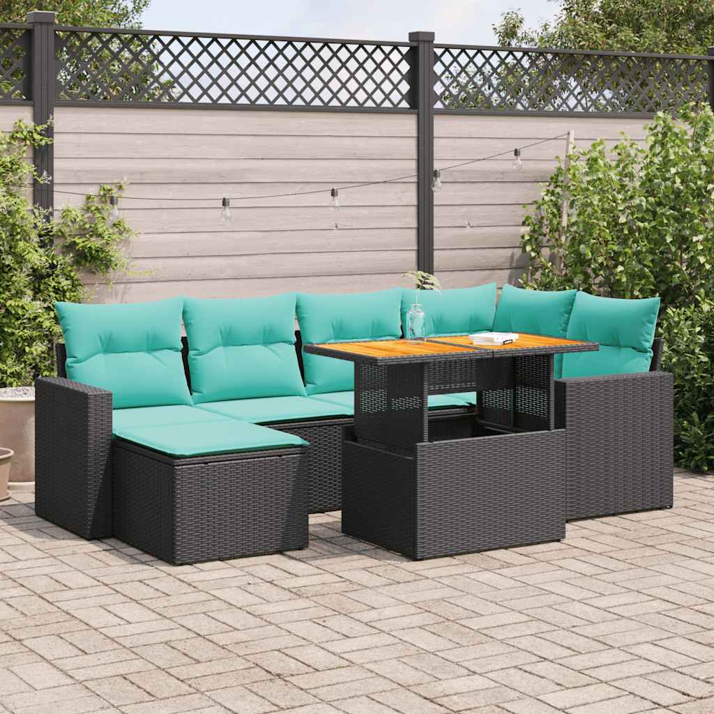 sofasæt til haven 7 dele med hynder polyrattan sort