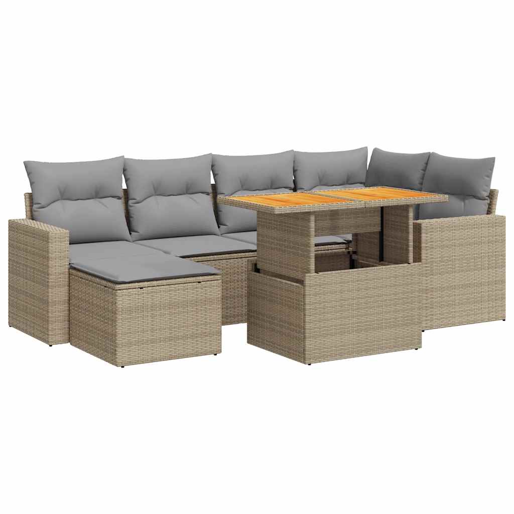 sofasæt til haven 7 dele med hynder polyrattan beige