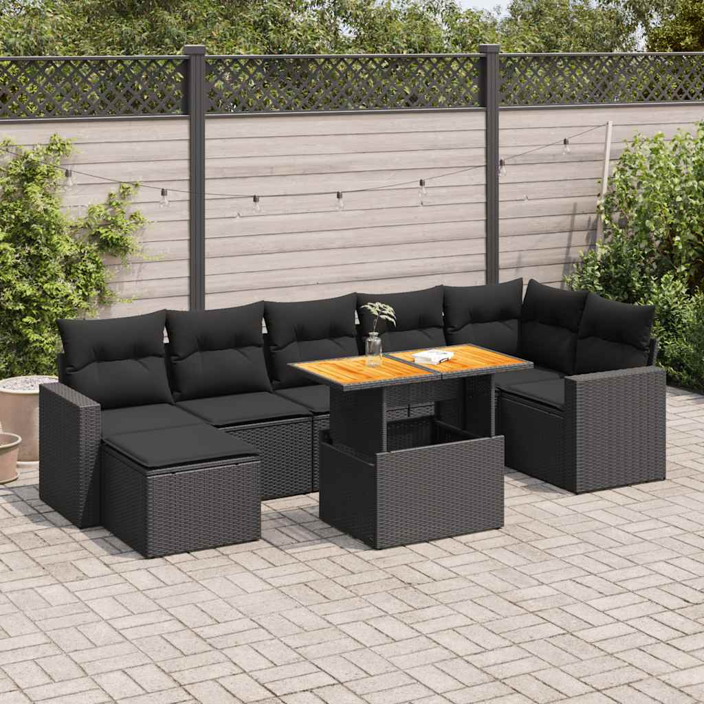 sofasæt til haven 8 dele med hynder polyrattan sort