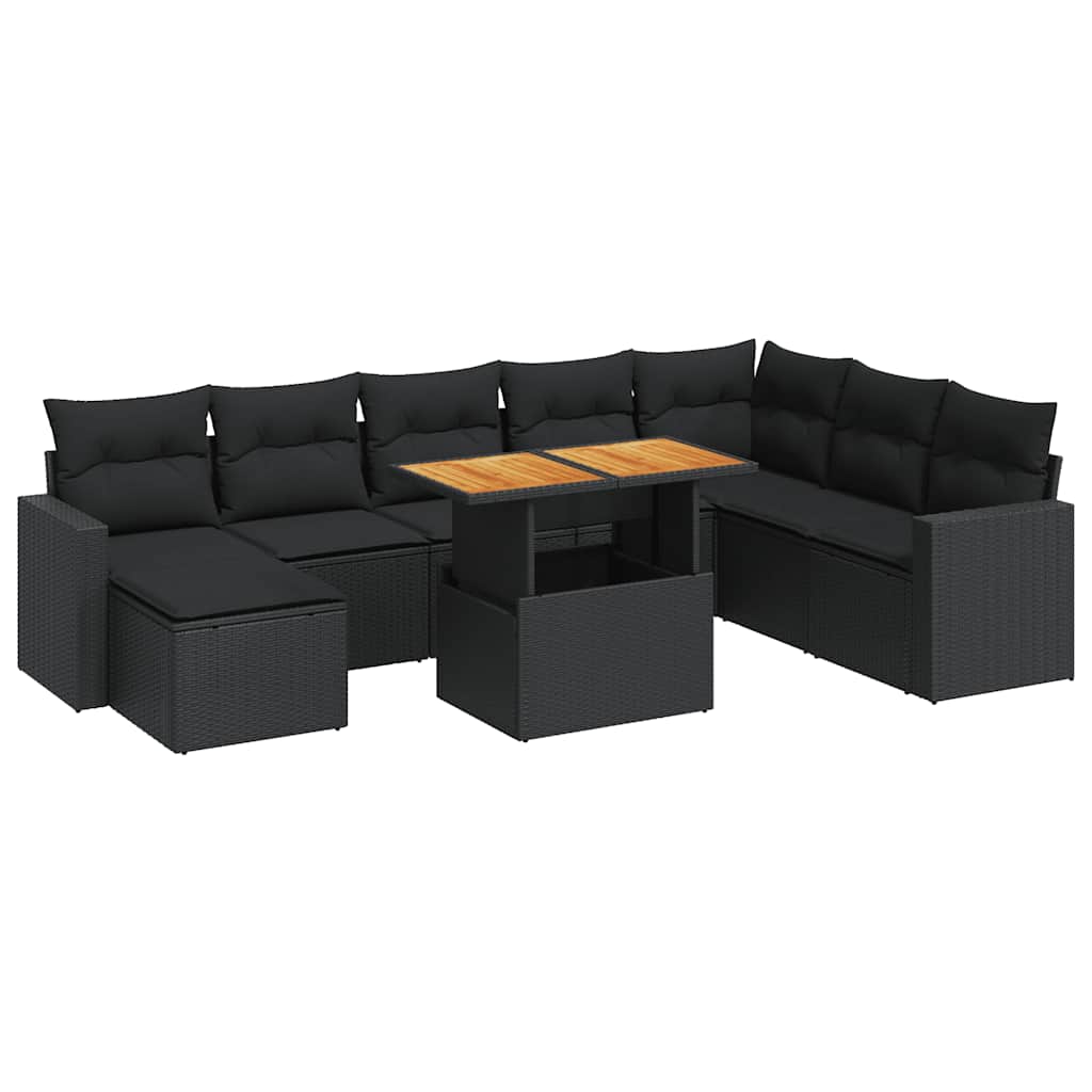 sofasæt til haven 9 dele med hynder polyrattan sort