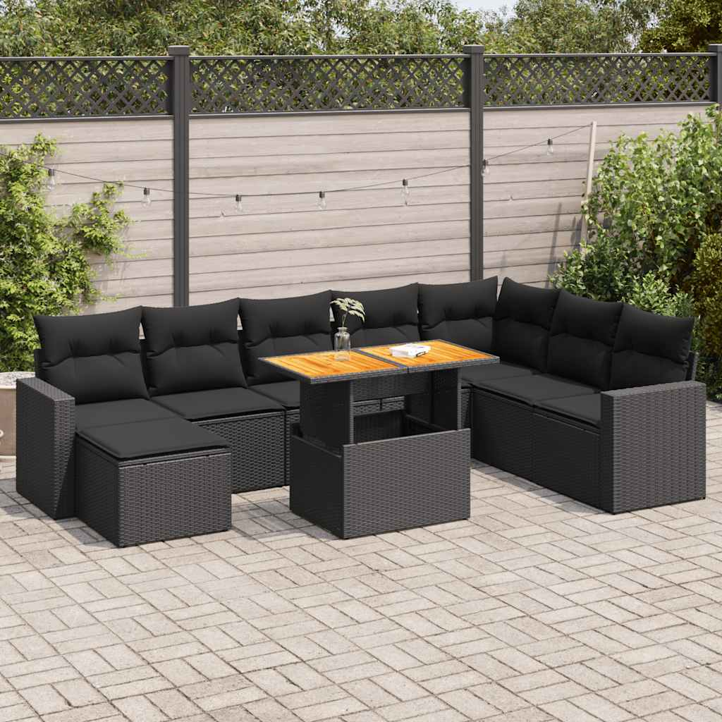 sofasæt til haven 9 dele med hynder polyrattan sort