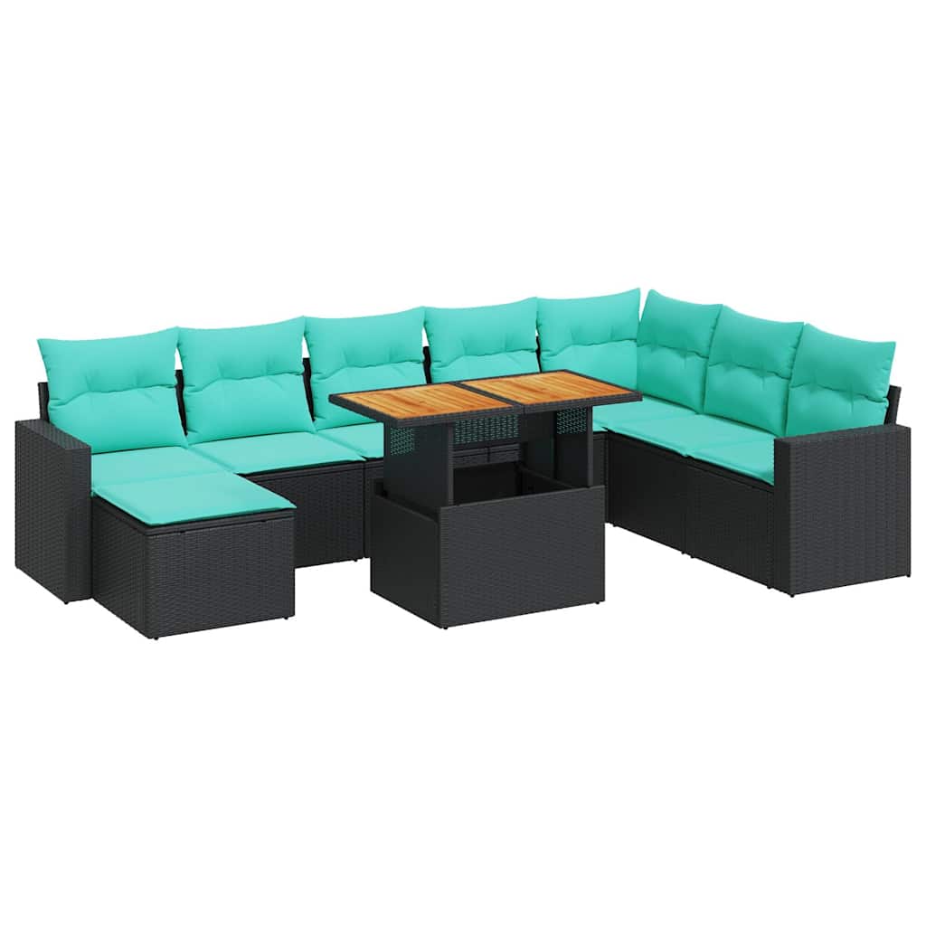 sofasæt til haven 9 dele med hynder polyrattan sort