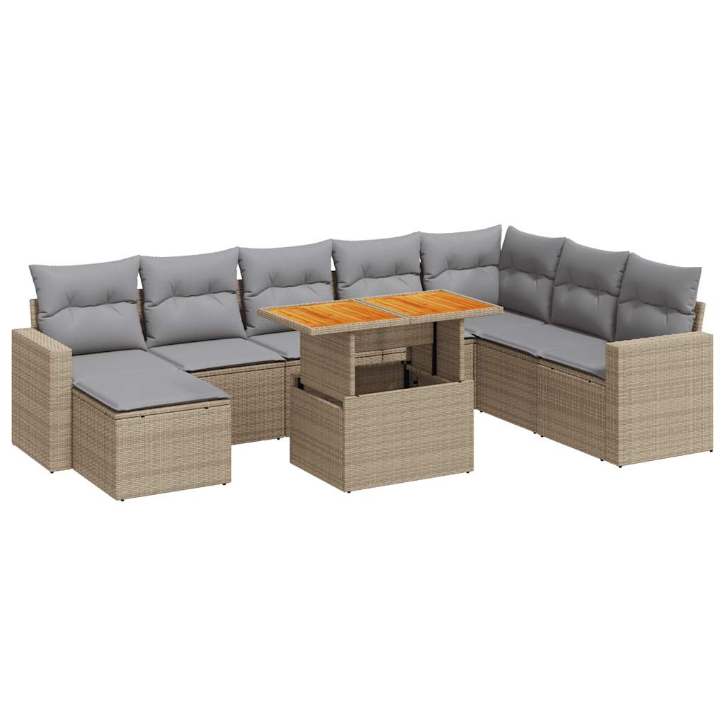 sofasæt til haven 9 dele med hynder polyrattan beige