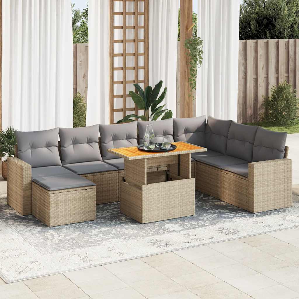 sofasæt til haven 9 dele med hynder polyrattan beige