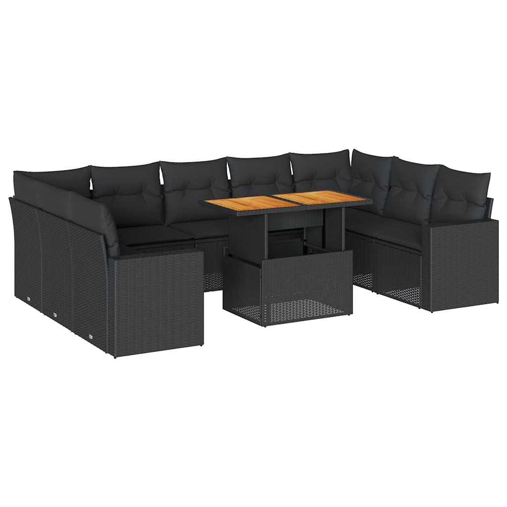 sofasæt til haven 10 dele med hynder polyrattan sort