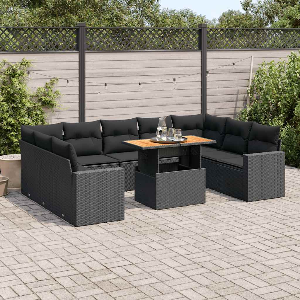 sofasæt til haven 10 dele med hynder polyrattan sort