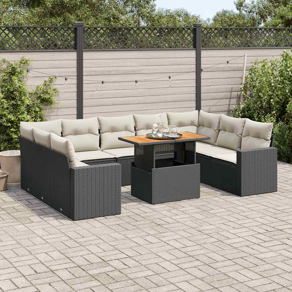 sofasæt til haven 10 dele med hynder polyrattan sort