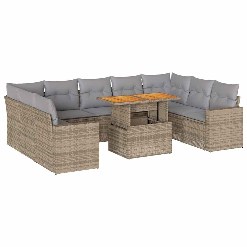 sofasæt til haven 10 dele med hynder polyrattan beige