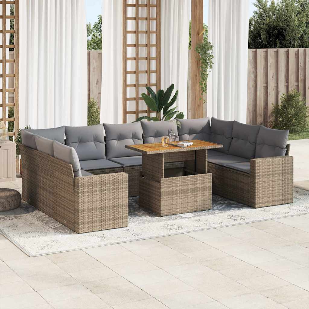 sofasæt til haven 10 dele med hynder polyrattan beige