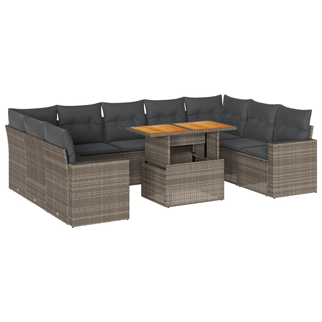 sofasæt til haven 10 dele med hynder polyrattan grå