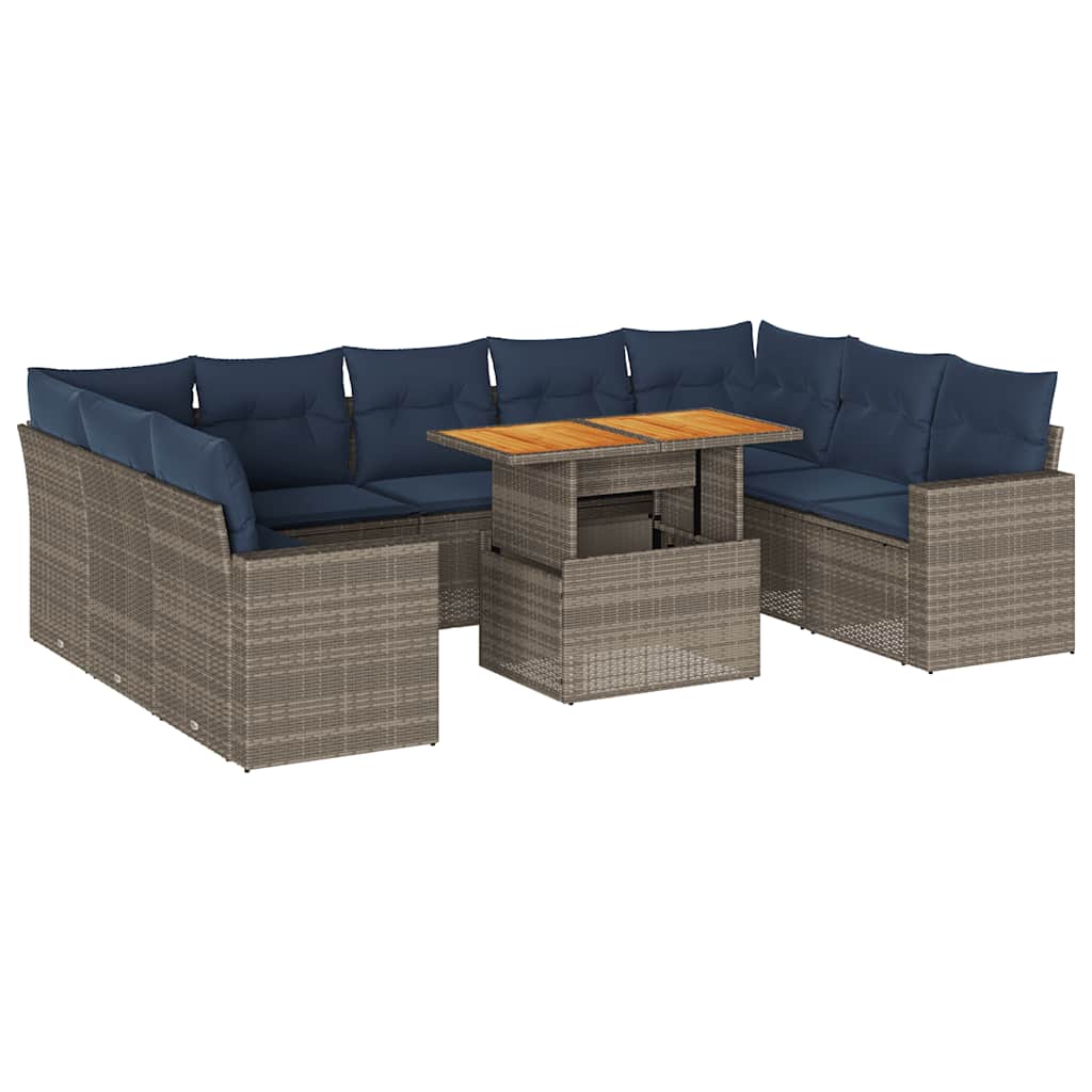 sofasæt til haven 10 dele med hynder polyrattan grå