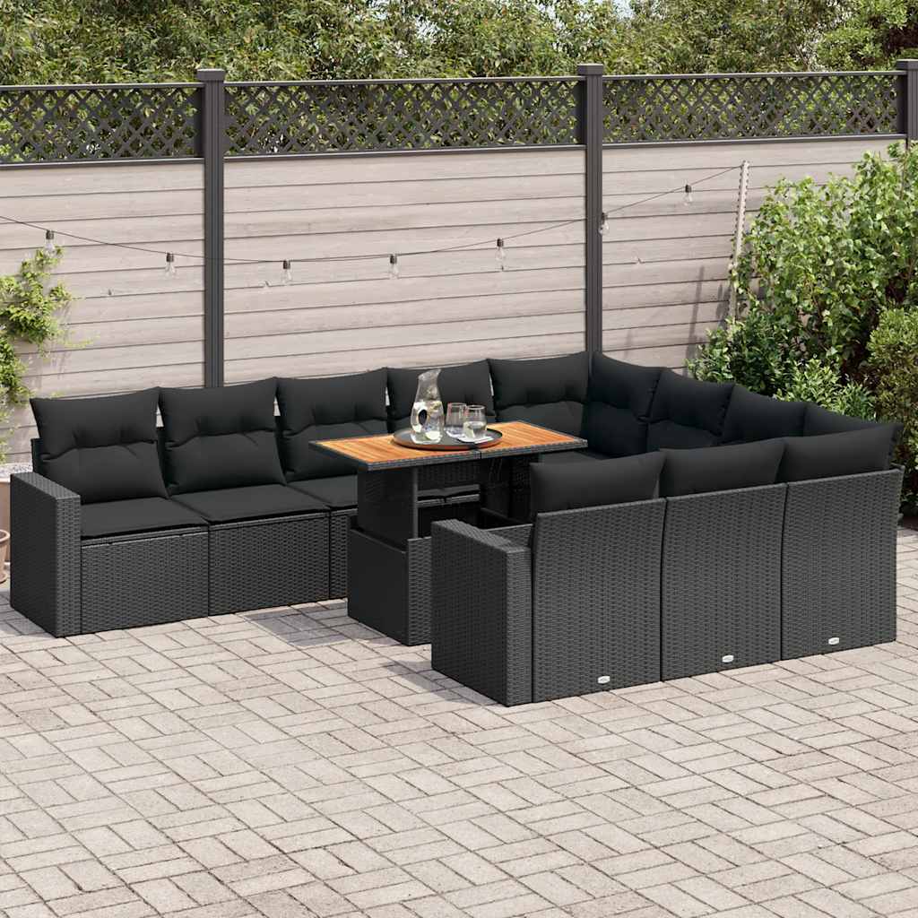 sofasæt til haven 11 dele med hynder polyrattan sort