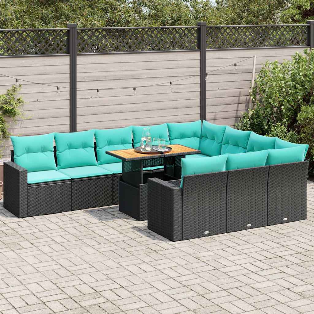 sofasæt til haven 11 dele med hynder polyrattan sort