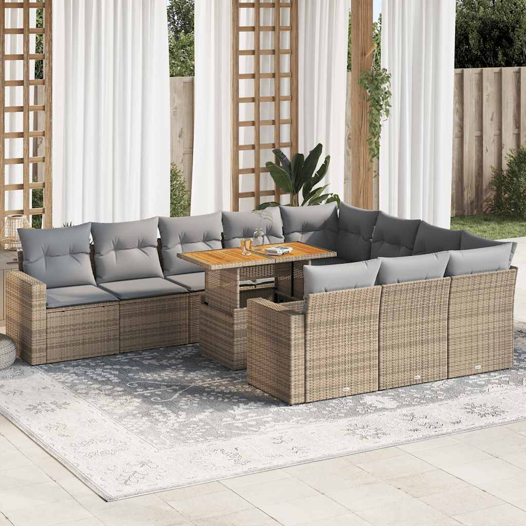 sofasæt til haven 11 dele med hynder polyrattan beige
